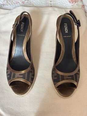 Fendi Women's Espadrille Peep-Toe Slingback Sandals 37.5